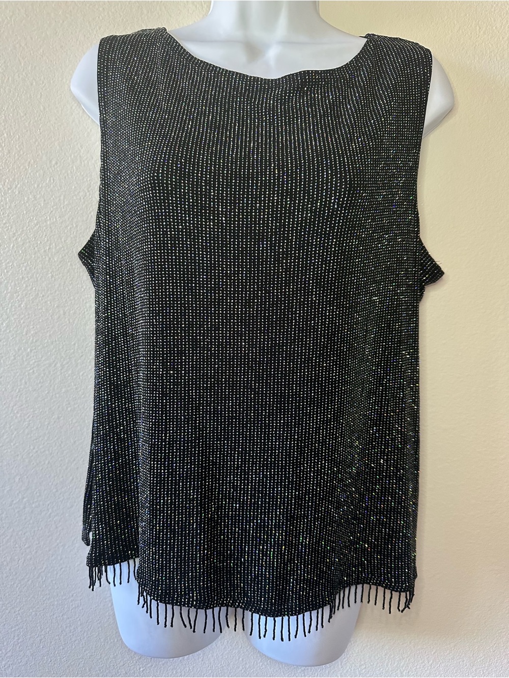 Vintage Ronni Nicole by Ouida Black sparkle Evening Top Fringe Hem - Picture 2 of 3